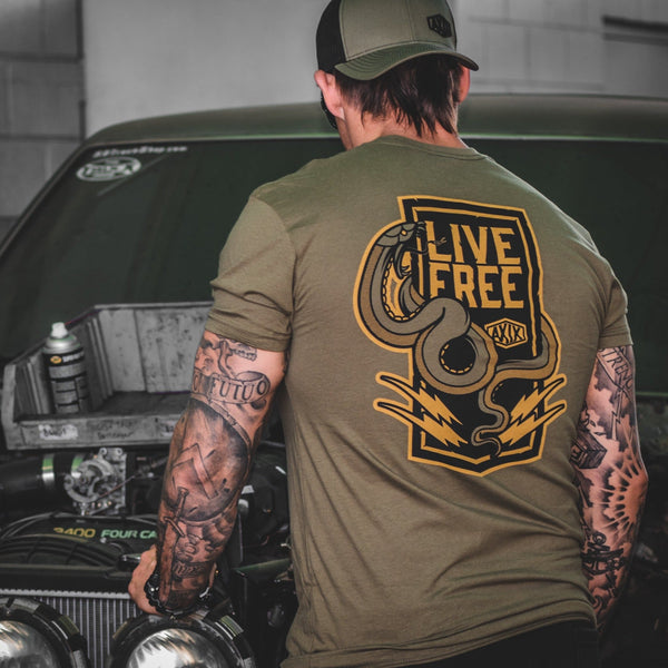 Live Free, Army Green Relaxed Fit Tee