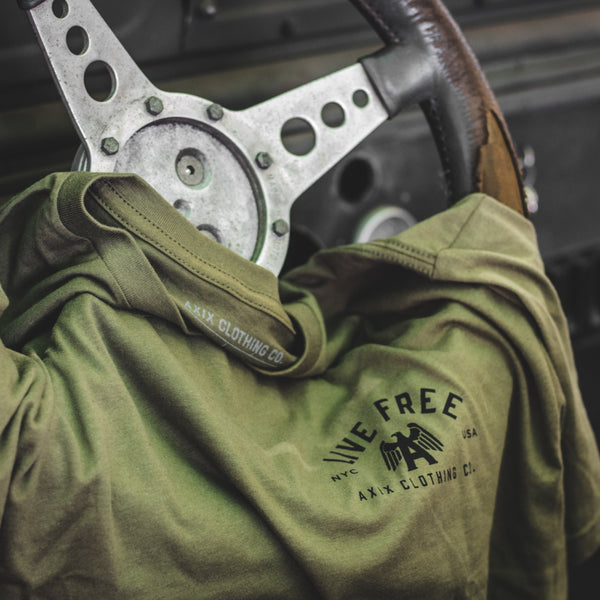Live Free, Army Green Active Tee